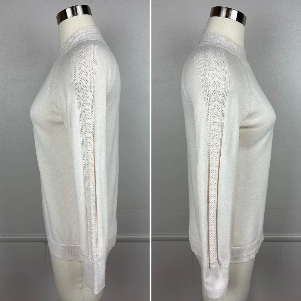 Banana Republic Factory Pointelle Trim Sweater Size S Cream Mock Neck Twee Cute - Picture 9 of 17